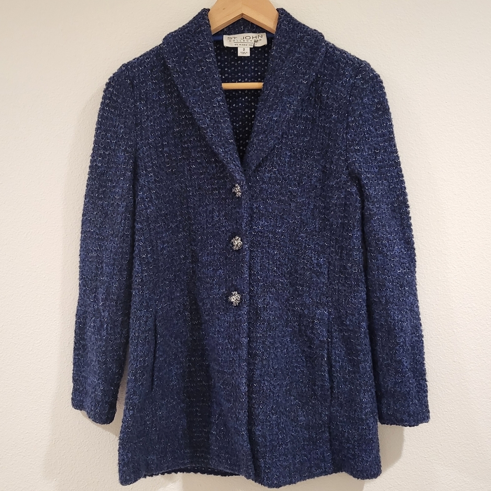 St. John Collection by Marie Gray dark blue knit jacket coat in sz 2